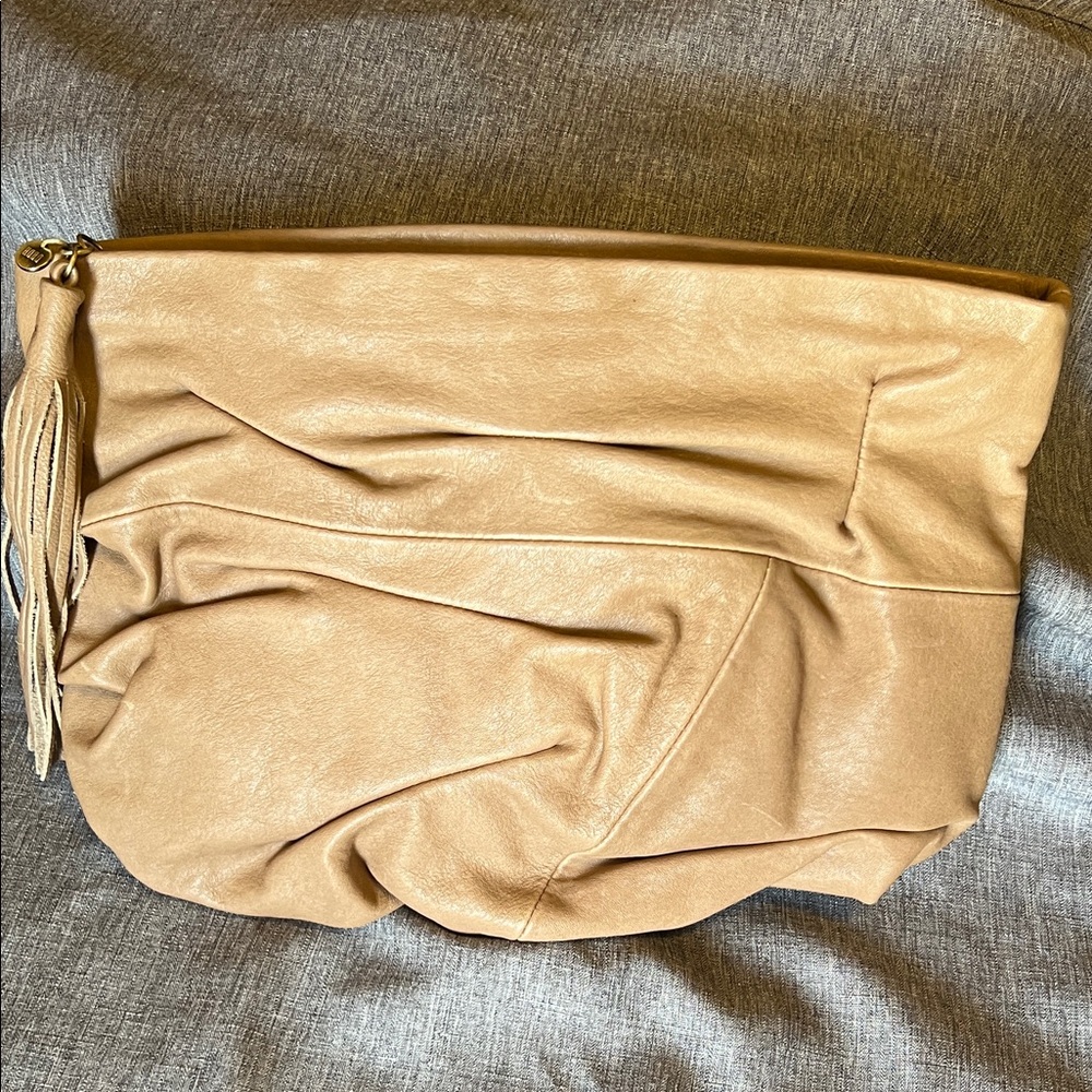 HOBO Beige Genuine Leather Slouch Clutch